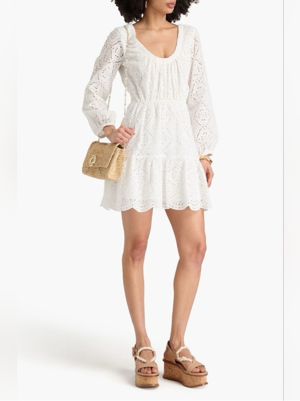 NWT VERONICA BEARD Womens White Calibra broderie anglaise cotton mini dress